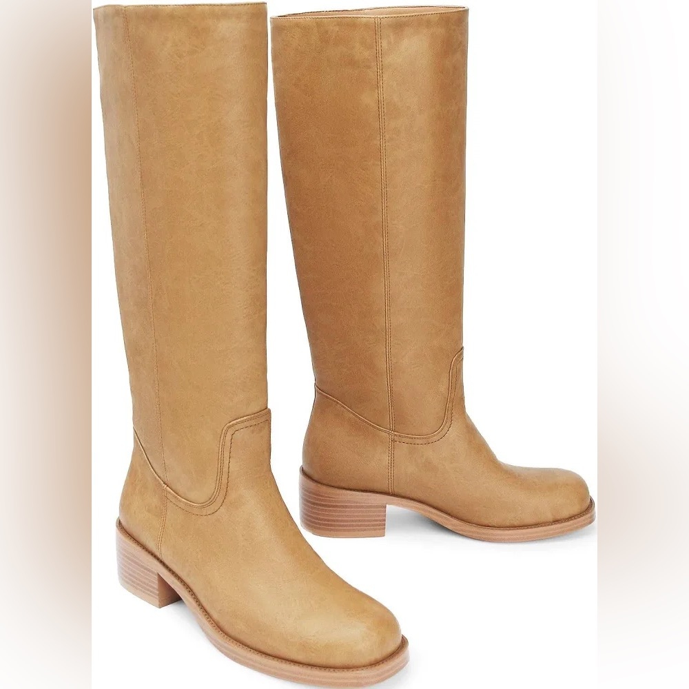 Women's Tan/brown PU Leather Boots knee high